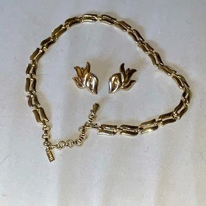 Vintage Monet choker, chain, and earrings. The earrings are clip on